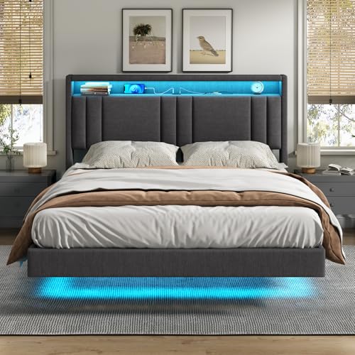 KIMENICH Lit 140x190 cm, Effet Flottant, Lits Double avec LED Réglable, Multiprise et Étagère...