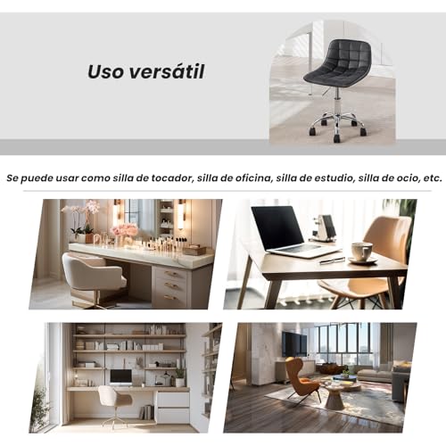 WOLTU Silla de Oficina, Taburete Tocador Giratorio, Silla Ergonómica Escritorio con Respaldo, Taburete Bajo con Asiento Ajustable de Altura, Asiento Tapizado en Terciopelo, Gris Oscuro - imagen 5