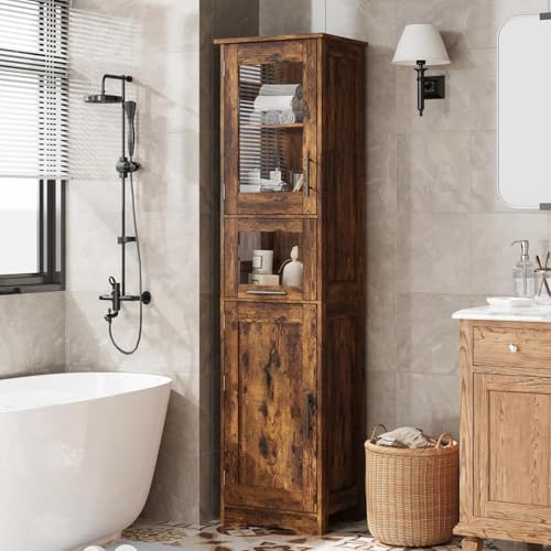 GarveeMore Armario de Baño Estilo Clásico Antiguo, Premium Ancho, Gran Almacenamiento, Ideal para Cocina, Baño y Salón. Estructura de Madera Maciza. 40 × 30 × 170 cm, Color Vintage