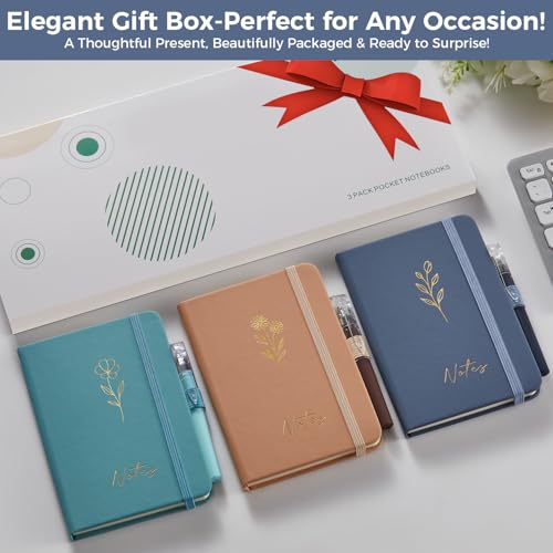 Image of (3 Pack) Small Pocket Journaling Notebooks for Women /Men, 3.7 inch x 5.7 inch A6 Mini Diary Journal with Pen, 400 Pages 100GSM Paper, Cute Notebook Journal for Writing, Travel, Business, Work & School