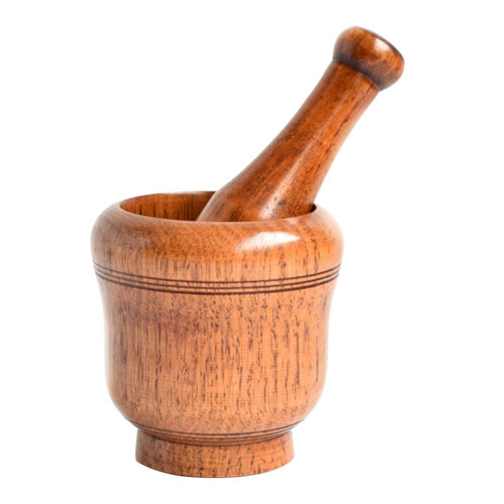 Tossper Brown 2Pcs/Set Bamboo Mortar And Pestle, Garlic Press Ginger Crusher Spices Grinding Set Garlic Mincer Herb Spice Masher Grinder Chopper Kitchen Tool