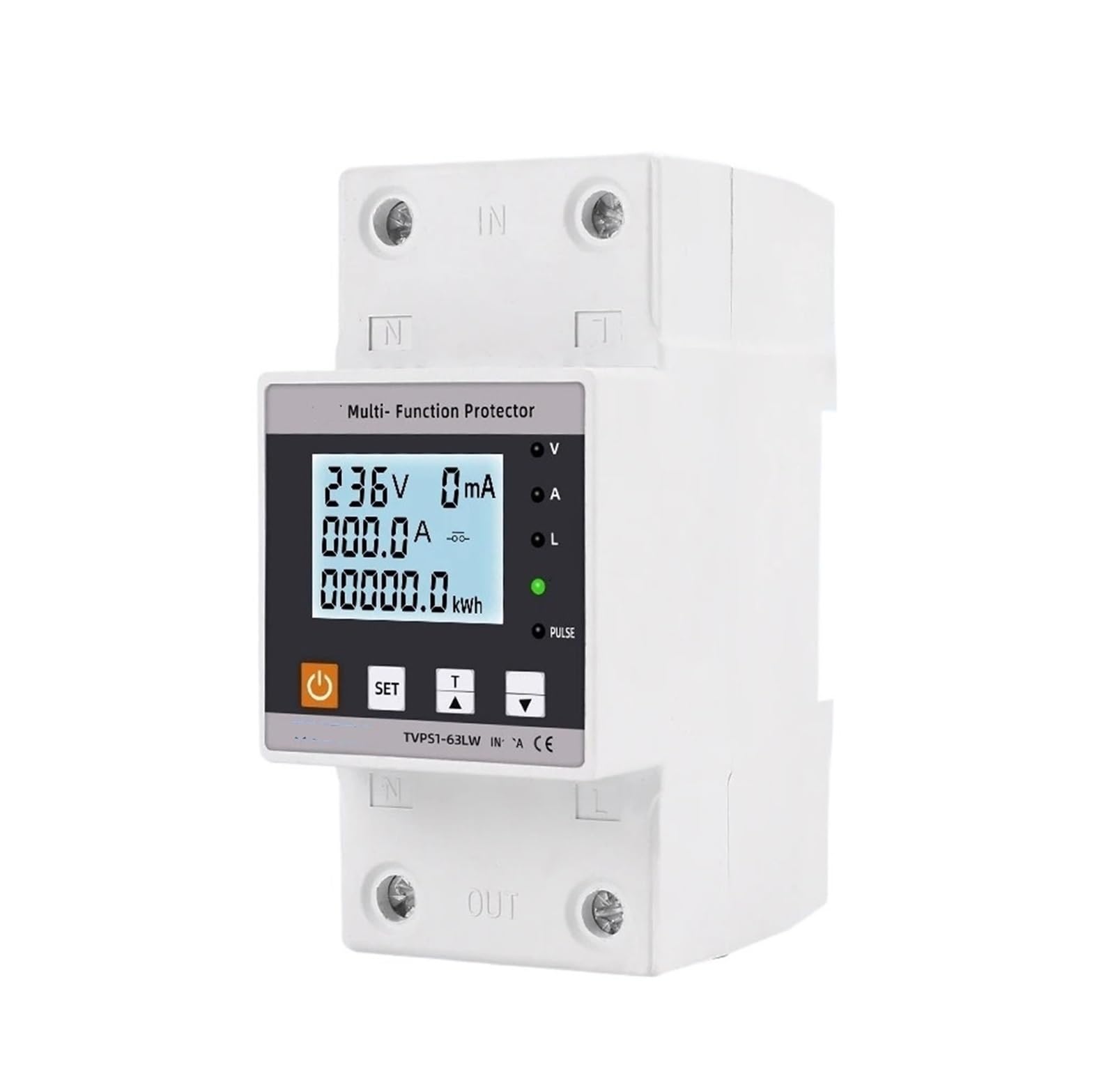 Contador de energía conmutado, medición de kilovatios hora, temporizador de disyuntor 63A/80A con protección de corriente de voltaje y fugas(80A)