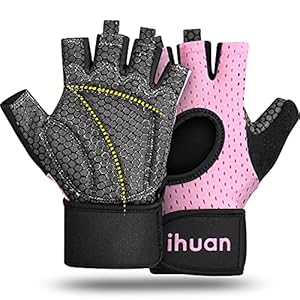 ihuan Breathable Weight Lifting Gloves: Fingerless Workout Gym Gloves with Wrist Support | Enhance Palm Protection | Extra Grip for Fitness | Lifting | Training | Rowing | Pull-ups