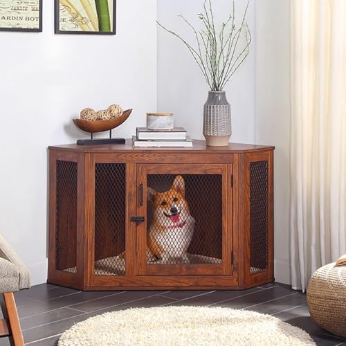 Robuste Hundebox Kaufeste Hundehütte aus Holz, Multifunktionsmöbel für kleine/mittelgroße/große Hunde, rustikaler Stil, Beistellschrank, dekoratives Design