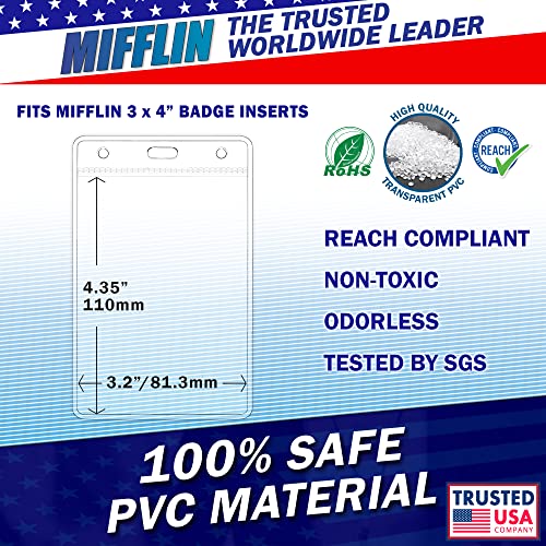 Mifflin-Usa Plastic Vertical Card Holder (3X4 Inch, Clear, Bulk 100 Pack) Quick Load No Zipper Name Id Badge #TOP3