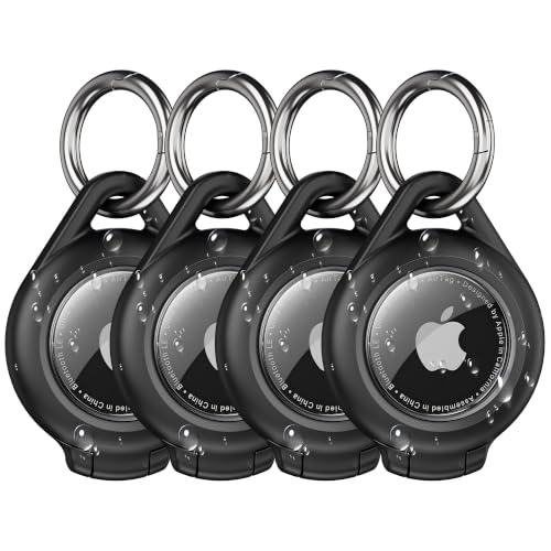 typecase AirTag Holder 4 Pack Waterproof AirTag Keychain Case Compatible with Apple AirTag Durable Protective Cover with Key Ring for Keys Luggage Backpack Pet Collar and Bags Black