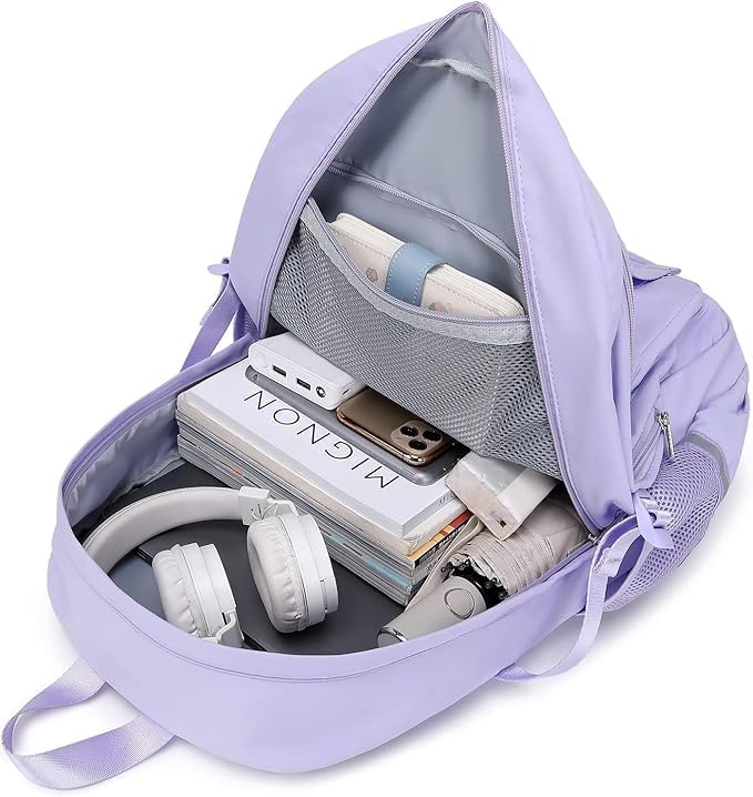 Image of Girls School Backpack with Small Zipper Pouch Fashion Nylon Backpack Multi Compartment Large Capacity Bag with Padded Shoulder Straps & Handle for School Travel Camping College
