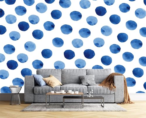 Papier peint 3D bleu marine haut de gamme à motif géométrie simple et points aquarelle XXL - 4