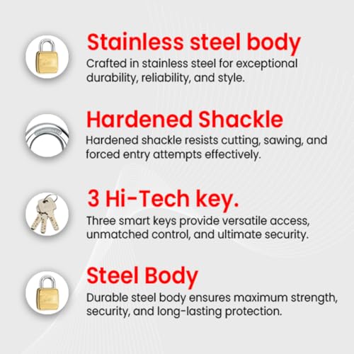 Image of Link Hi-Tech Square 60mm Brass Lock | Brass Body | Hardened Shackle | Double Locking Padlock (Gold)