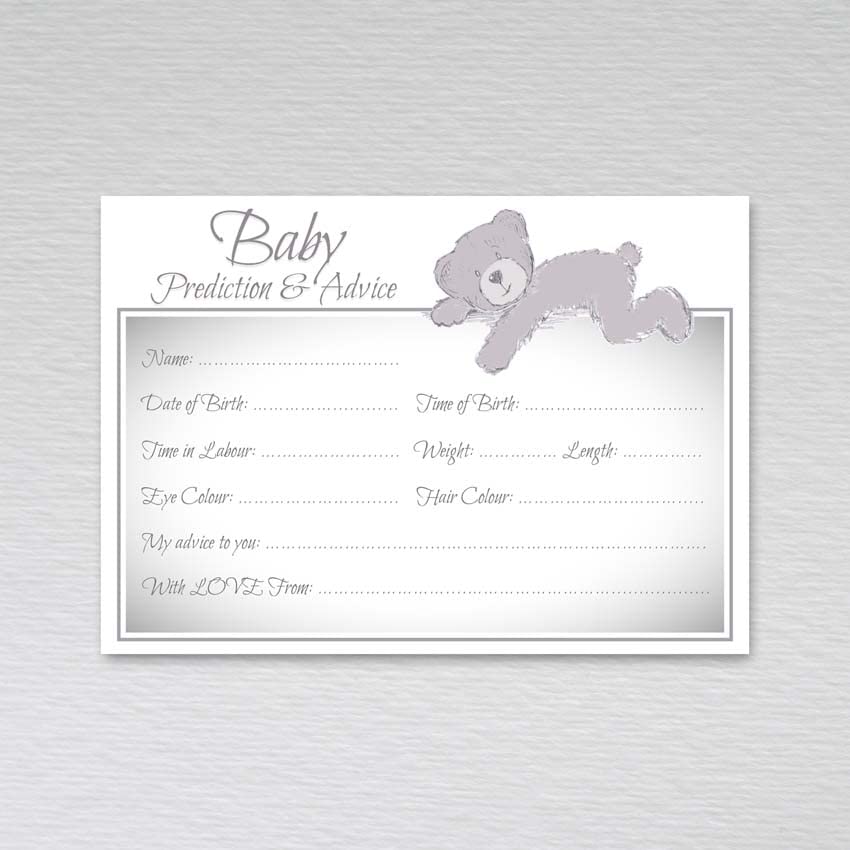 Baby Prediction Cards - Baby Shower Game - Pack of 50 Grey A6 / Unisex Boy or Girl Gender Reveal Party