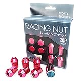 【色選択】デュラックス(Durax) 軽量 アルミホイールナット レーシングナット M12 P1.5 袋ナット ショートタイプ ロックナット付き 20個セット [ピンク]