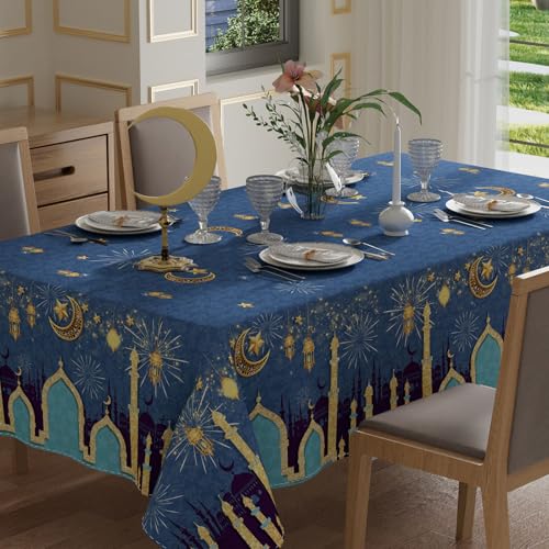 XCHI Green Castle Golden Lantern Stars and Moons Ramadan Mubarak Tablecloth Rectangle Table Cloth Table Covers for Indoor Dining Home Party Decorations 60x84 Inch by XCHI - Used condition - US$8.03