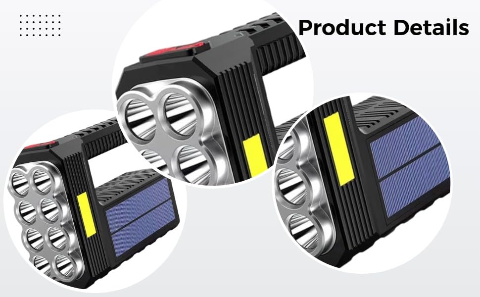 Linterna solar recargable impermeable con 8 LED y luz COB para camping y hogar 6