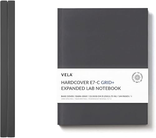 Vela Sciences E7-C - Cuaderno de laboratorio de tapa dura expandido, 9.25 x 11.75 pulgadas (9.3 x 11.8 in), 144 páginas, encuadernado permanente,