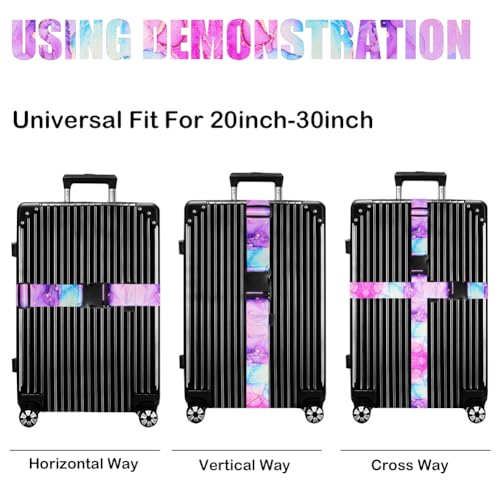Image of Luggage Straps for Suitcases TSA Approved-2 Pack Bright Personalized Luggage Belt Strap for Suitcase /Carry On Bag Luggage Accessories for Travel (Blue Marble)