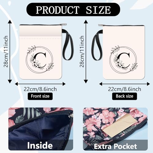 CRASPIRE Letter C Book Sleeve Flower Book Covers White Book Protector for Paperbacks Washable Fabric Cloth Book Cover with Zipper and Extra Sleeve Pocket for Book Lovers Classmate Gifts - Image 2