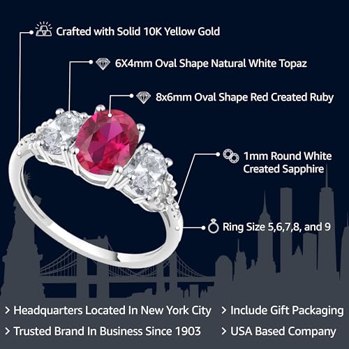 10K White Gold Oval Gemstone Birthstone & White Topaz 3-Stone Engagement Ring with Diamond Accents | 8X6MM Center, 6X4MM Sides, 1MM Accents | Three Stone Wedding Anniversary Promise Ring For Women2