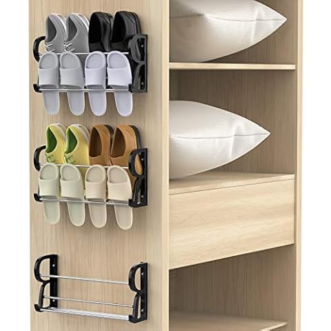 Yocice Wall Mounted Shoes Rack 3Pack/Can Store 6Pairs Sneakers and 6Pairs Slide Sandal,with Sticky Hanging Mounts, Shoes Holder Storage Organizer Shelf,Door Shoe Hangers,Black,SM05-17.7inch length Cover