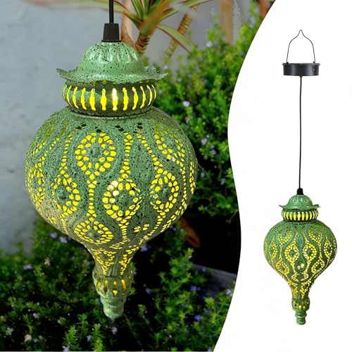 Lanterne solaire marocaine verte idéale pour illuminer vos soirées de Ramadan au jardin