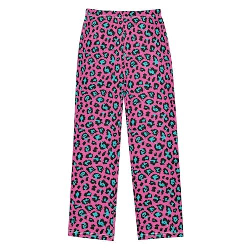 Leopard Skin Panthera Pajama Pants Pink Blue Animal Fur Long Sleep Pjs Pant Pajama Bottoms Elastic Waist Lounge Trousers with 2 Pockets 13-14y
