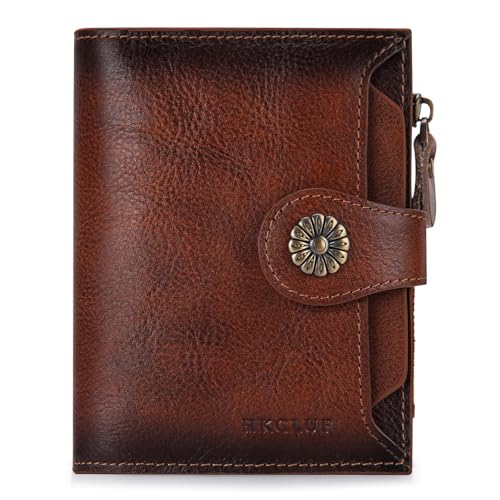 HKCLUF Wallet Women,Genuine Leather Bifold Womens Wallet,RFID Blocking Small Wallet for Women,Card Holder Wallet Ladies With Zip Coin Pocket(brown)