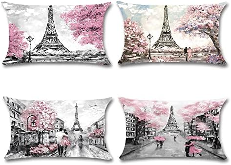 layhut Paris Lover Lumbar Throw Pillow Covers 12x20, Set of 4 Soft Microfiber Oblong Pilows Case for Sofa Couch Girls Living Room Bedroom Home Decoration