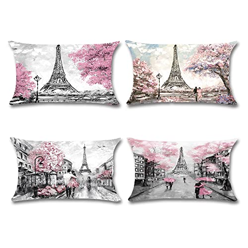 Layhut Paris Lover Lumbar Throw Pillow Covers 12X20, Set Of 4 Soft Microfiber Oblong Pilows Case For Sofa Couch Girls Living Room Bedroom Home Decoration #TOP2