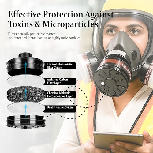 Image of Gas Mask Respirator Set Activated Carbon Filters & Protective Goggles | 6200 Industrial Mask For Epoxy Resin Work, Wall Painting, Welding, Polishing, Spraying & Gas, Construction