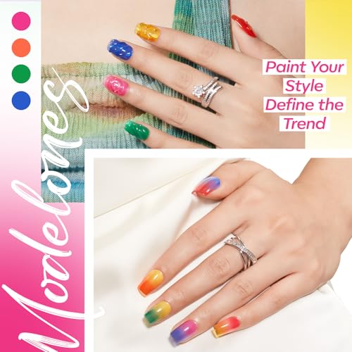 Image of modelones Gel Nail Polish Set, 6 Colors 2026 Summer Vivid Bright Rainbow LGBT Neon Jelly Gel Polish Hot Pink Red Blue Yellow Green Orange Sheer Translucent Effect Nail Polish Soak Off LED DIY Gift