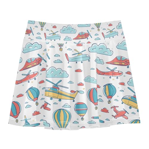visesunny Girl's Golf Skirt Athletic Cartoon Airplane Hot Air Balloon Tennis Skort Sport Activewear with Double Layer Pockets