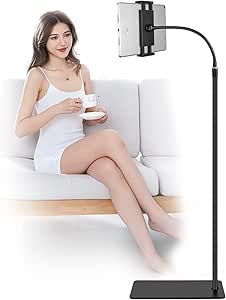 Tablet Floor Stand with Double Weight Base 360-degree Rotatable Metal Tablet Holder with Flexible Gooseneck Holder Long Arm for iPad Mini Air Pro, All Cell Phones iPhone &amp; Tablets (4.5-12.9-inch)