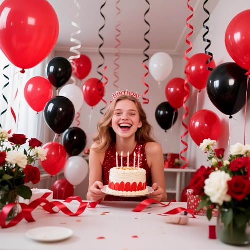Image of Red and Black Balloons 100Pack 12 inch Matte Black Red and White Latex Balloon Bulk for Birthday Party Graduation Racing Car Poker Card Decorations Supplies