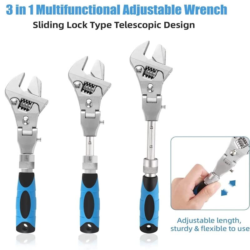 Llave ajustable 5 en 1, llave dinamométrica de 10 pulgadas, llave universal de trinquete curvado, llave plegable de 180 grados, herramienta manual para plomería, reparación de automóviles y mantenim