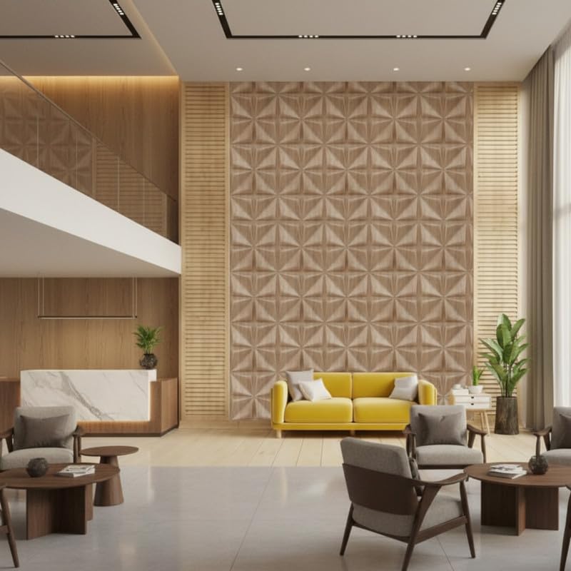 Image of Kayra Decor Wall Panels for Bedroom PVC Bloom Design, Beech Wood Color 19.7 inch x 19.7 inch (Pack of 18) - Covers 48.51 Sq. Ft.