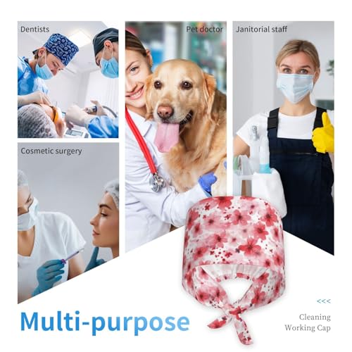 Image of Working Cap Scrub Cap with Sweatband Adjustable Unisex Women Tie Back Hat Nurse Surgical Caps