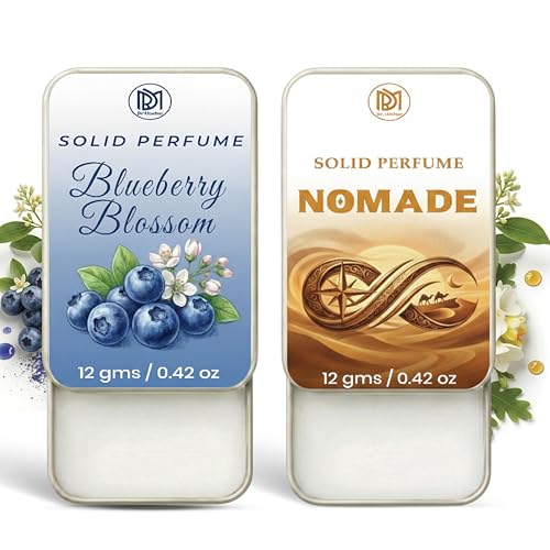 Image of Dr.Mashur Solid Perfume |blueberry blossom&Nomade Alcohol Free Wax Perfume Balm, Long Lasting | Pocket Tin 12g, Pack Of 2| Non Greasy Smooth Glide, Travel Friendly Unisex Gifts He Or Her