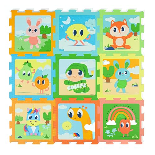 MOLTO | Alfombra Foam Puzzle 9 Piezas Reversible – Diseño Gusy Luz – Suelo Infantil Acolchado y Antideslizante – Alfombra Bebé Desde 0 Meses – Espuma EVA No Tóxica