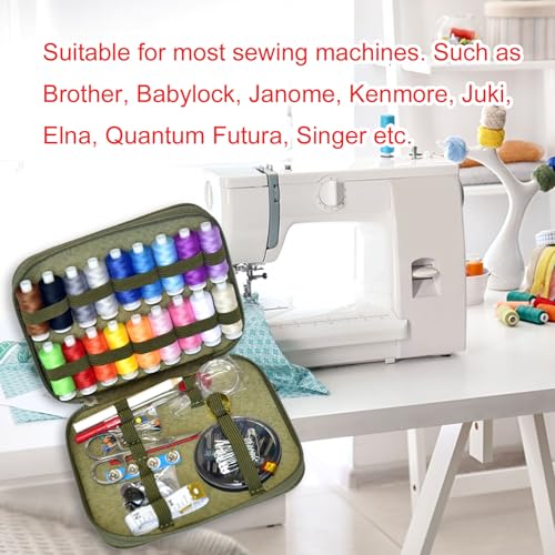 Image of Sewing Kit with Case Portable Sewing Supplies for Home Traveler, Adults, Beginner, Emergency, Contains 18 Sewing Thread, Scissors, Needles, Measure etc,Army Green