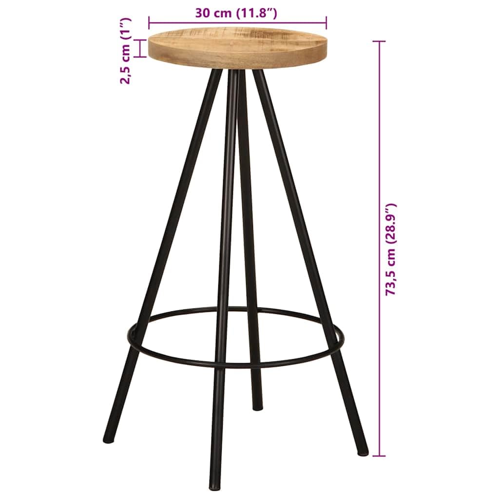 7-TLG. Bar-Set Massivholz Mango mit pulverbeschichtetem Stahlgestell, 120x55x107 cm, 6 Barhocker, industrielles Traktor-Design, platzsparend für Küche Esszimmer Wohnzimmer