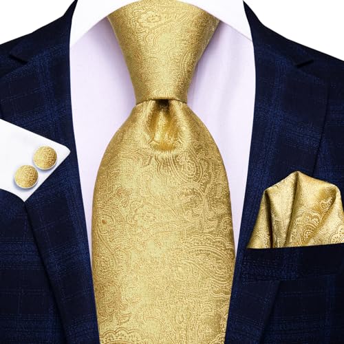 Image of Dubulle Mens Tie and Lapel Pin Paisley Striped Floral Necktie for Men Pocket Square Cufflinks 4PCS Set Wedding Party