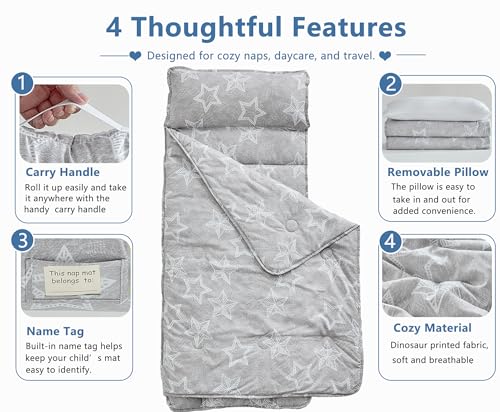 Image of Toddler Nap Mat with Removable Pillow,Ultra Soft Slumber Bags for Girls,Kids Sleeping Bags with Roll Up Design, Perfect for Preschool,Daycare,Kindergarten