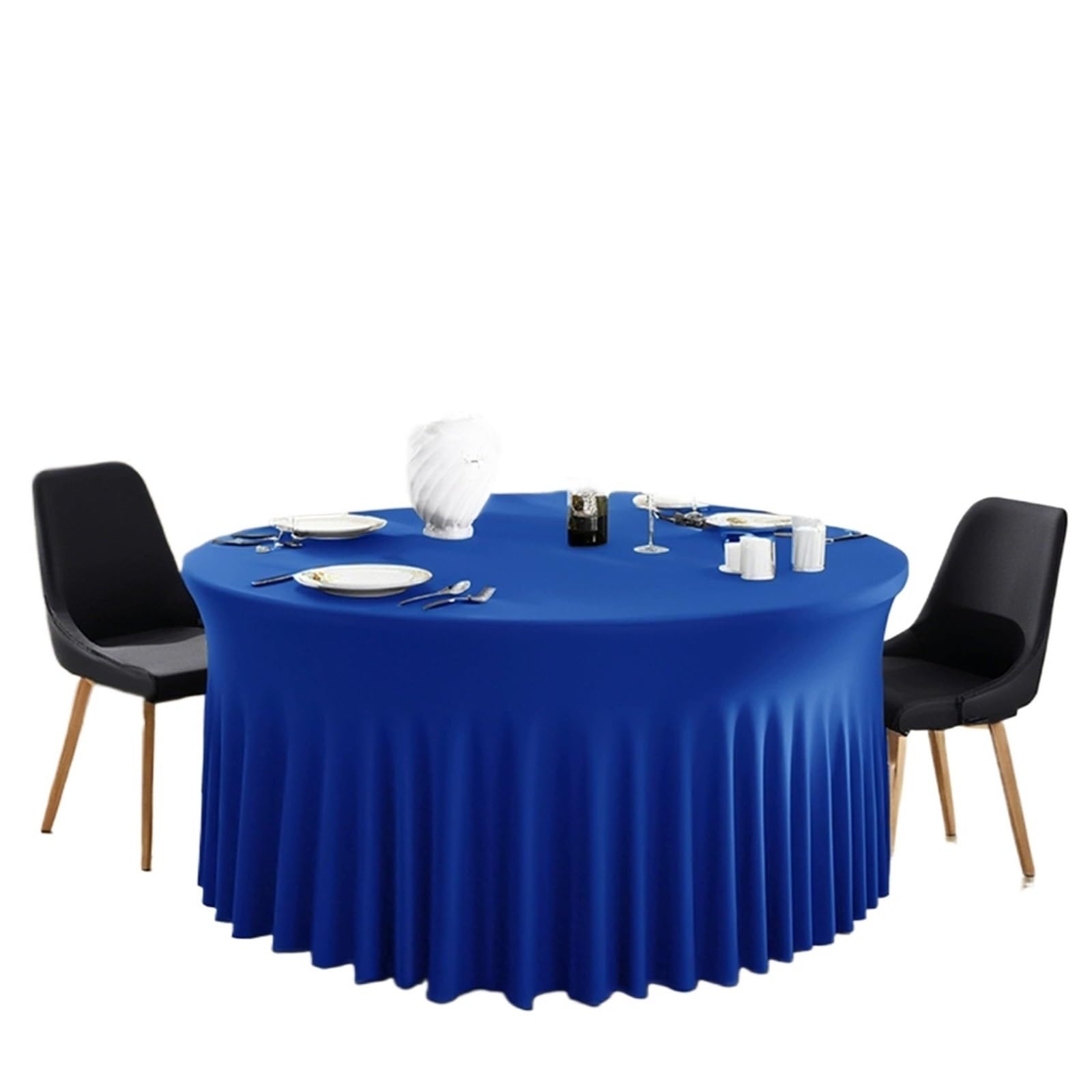 SHENJMAI Round Skirt Tablecloth White Round Spandex Tablecloth Stretchy Fitted Wrinkle Free Table Cover with Skirt for Wedding Party Buffet Birthday Photography(Blue,6FT(R 183XH 75 CM))