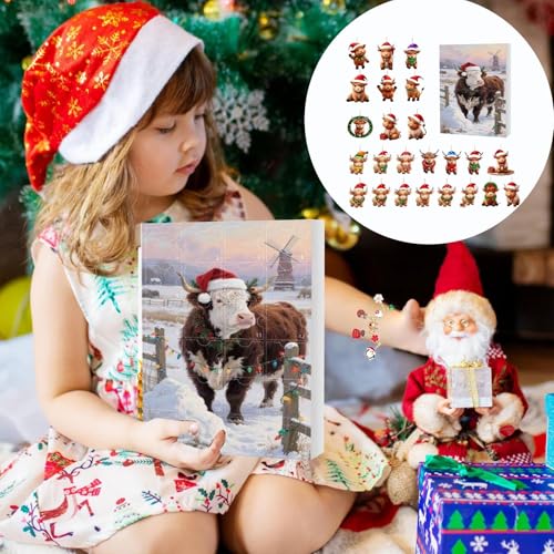 Calendrier de compte à rebours de Noël vache style ferme pour rétroviseur