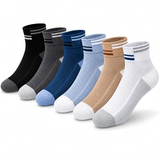 Ankle Socks for Men Pack of 6 Pairs Multi Color Combed Cotton Low Cut Athletic Socks Contrast Rim Ribbed Breathable Cushioned Running Gym Training Casual Comfort Socks Combo Set-image-43