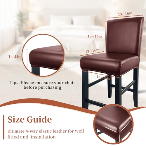 Image of PU Leather Bar Stool Covers with Backs Waterproof Bar Stool Chair Covers | Washable, Wipeable, Thick, Counter Chair Cover, Height Chair Slipcovers, Chair Protector For Pub /Cafe /Dining, Red