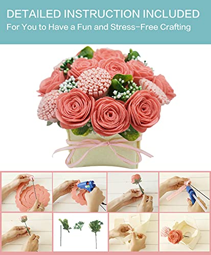 Image of BAZIMA DIY Felt Flower Art Craft Kit,DIY Pink Rose and Carnation Bouquet Kit, Floral Gifts,Beginner Craft Kit,Arrange Pre-Cut Felt Flowers and Foliage
