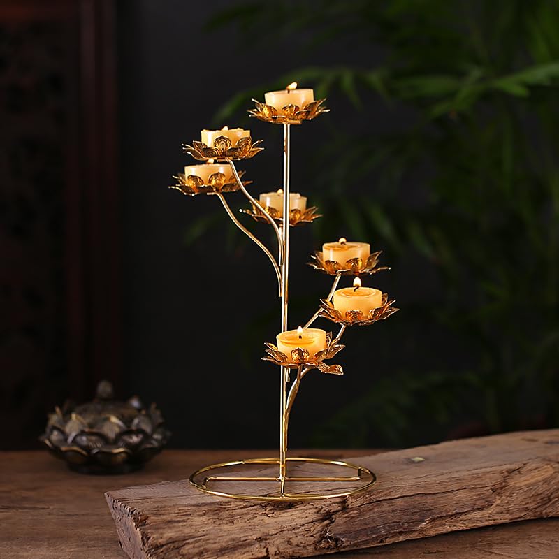 Amazon.com: 酥油灯灯座七星灯座高脚莲花合金灯座长明蜡烛台佛具