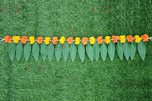 Image of S2S Artificial Marigold & Mango Leaves Simple Door - Window toran /Door hangings /Festive Decorations | 1 Piece | (Yellow and Orange) (Length - 40 Inch)