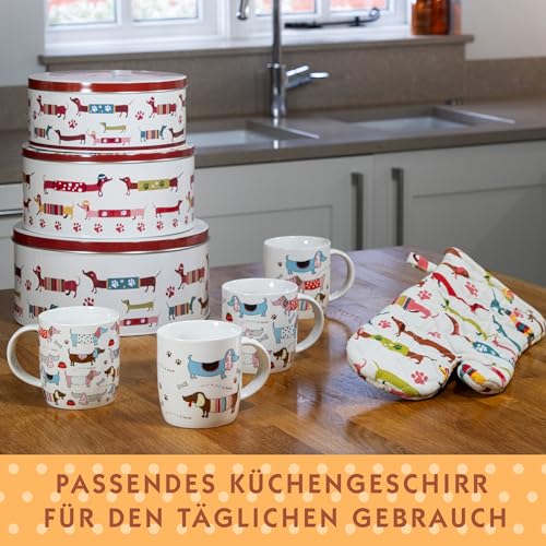 SPOTTED DOG GIFT COMPANY Keksdose Metall, Plätzchendose Set, Gebäckdose Rund - Klein Mittel Groß mit Hunde Motiv, Küchenzubehör Küchen und Backen Geschenke, Dackel Geschenk für Hundebesitzer Frauen