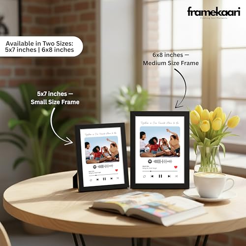 Image of Framekaari Customized Music Code Photo Frame | Personalized Birthday Gift | Custom Photo, Music Code, Custom Text | Tabletop & Wall Mount | Room & Home Decor | 16x21 cm (Design-03)